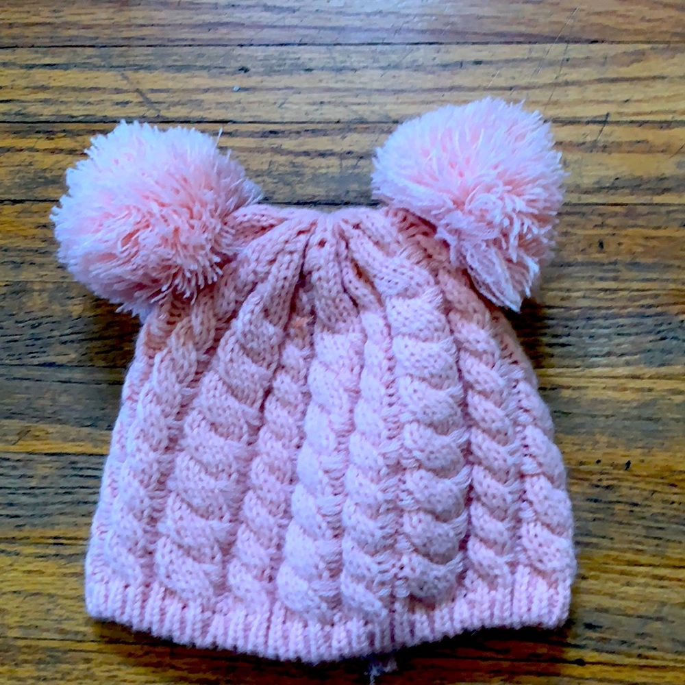 Light pink double pompom beanie